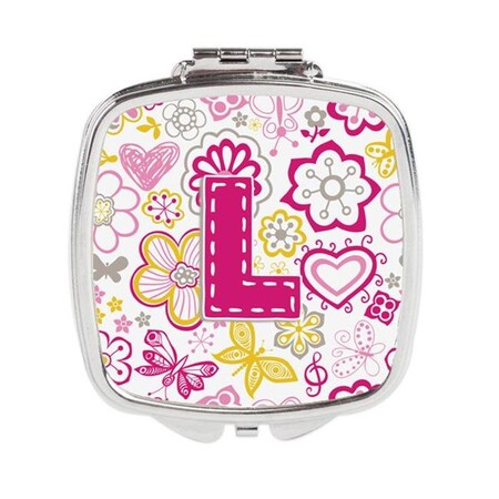 Carolines Treasures Carolines Treasures CJ2005-LSCM Letter L Flowers & Butterflies Pink Compact Mirror CJ2005-LSCM